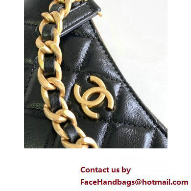 chanel black Shiny Crumpled Lambskin  &  Gold-Tone Metal Clutch with Chain AP3487 2023